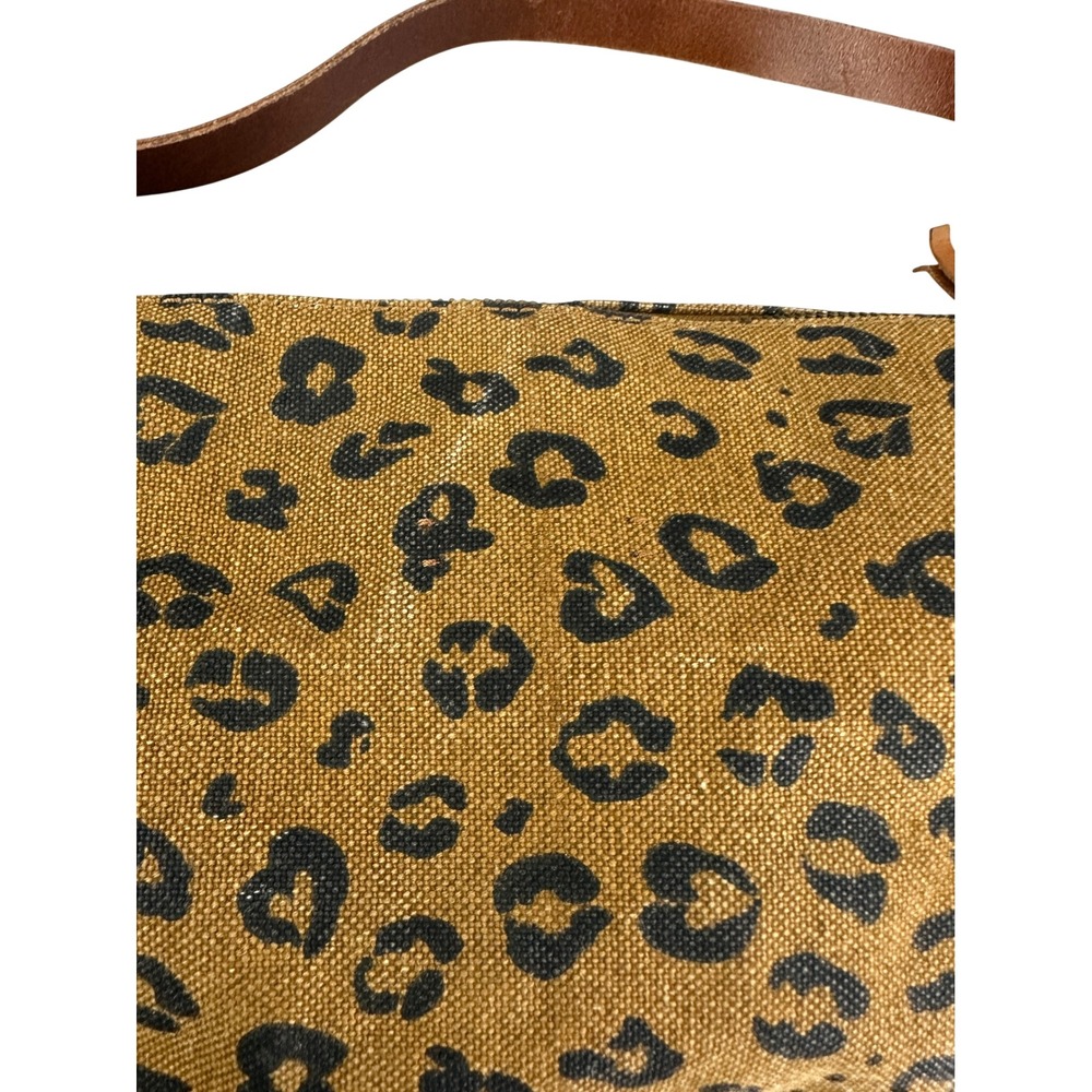 Madewell Canvas Sling Bag Leopard Print Tan Brown Leather Strap Crescent Bag - Picture 6 of 10